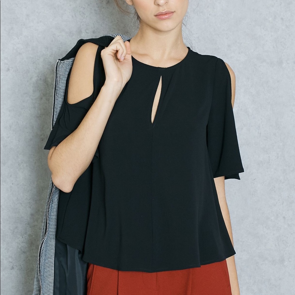 Topshop black cold shoulder keyhole top